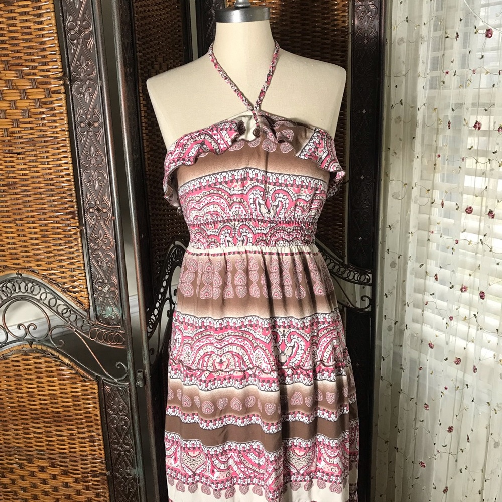 Mudd Pink and Brown Paisley Halter Maxi Dress